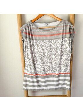 Un Jour Ailleurs Paris Gray Floral Stripe Stretch Top Womens Size 3 Large